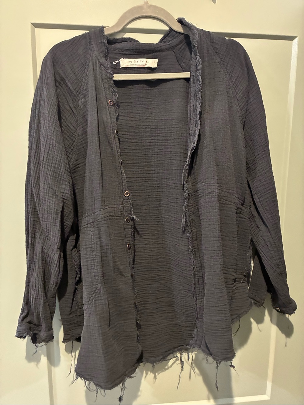 Free People Washed Charcoal Button-Down Gauze Shirt Jacket